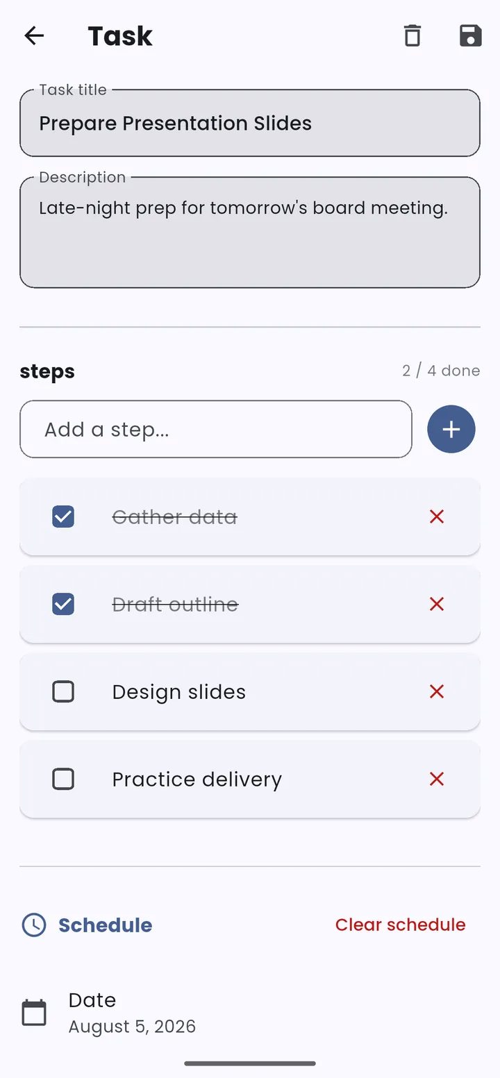 Notetify encrypted task detail with subtasks and reminders